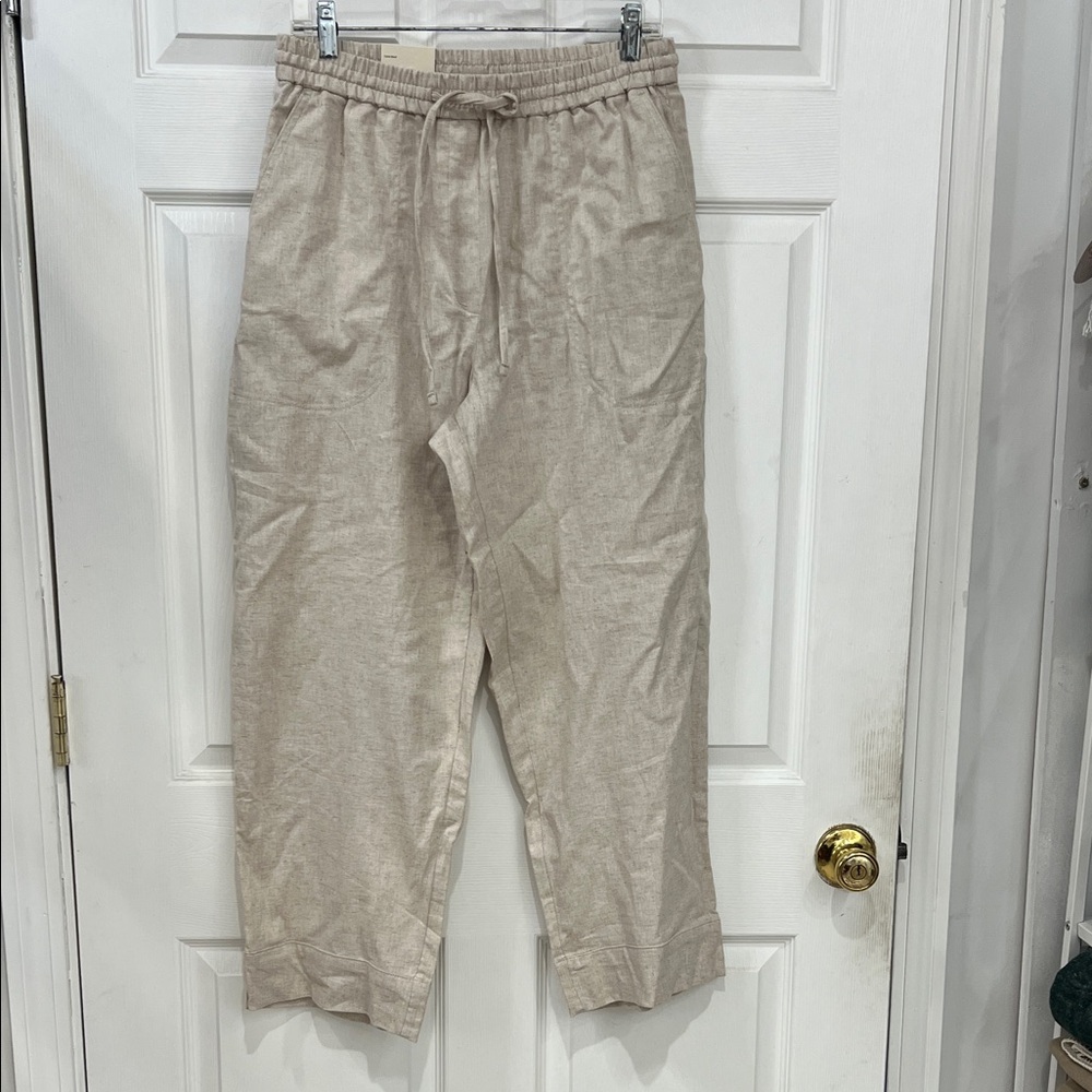 Women’s wide leg ankle length drawstring linen blend pant